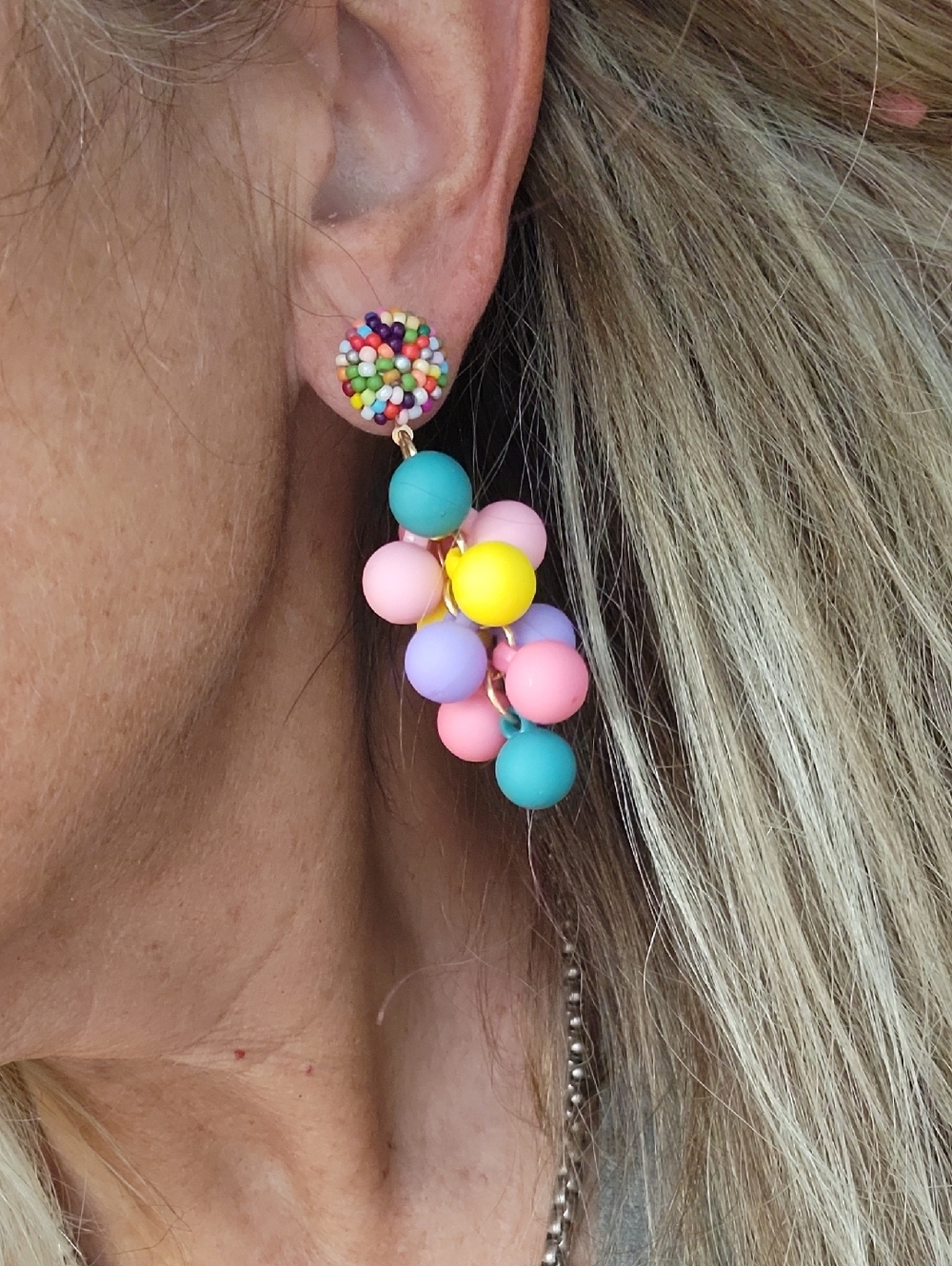 Colorful Bead Cluster Confetti Dangle Earrings